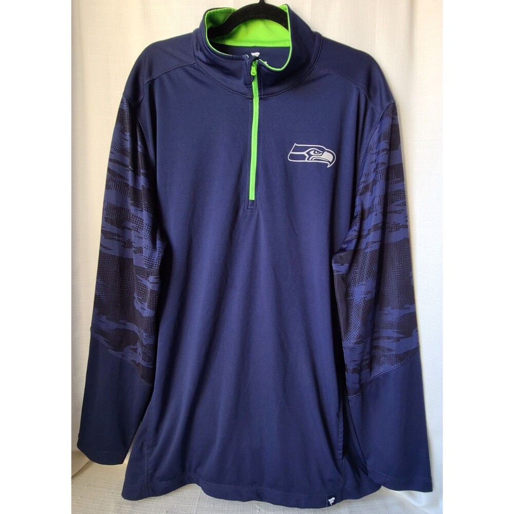 Seattle Seahawks Shirt Mens 2XL Blue NFL Football Fanatics 1/4 Zip Pullover